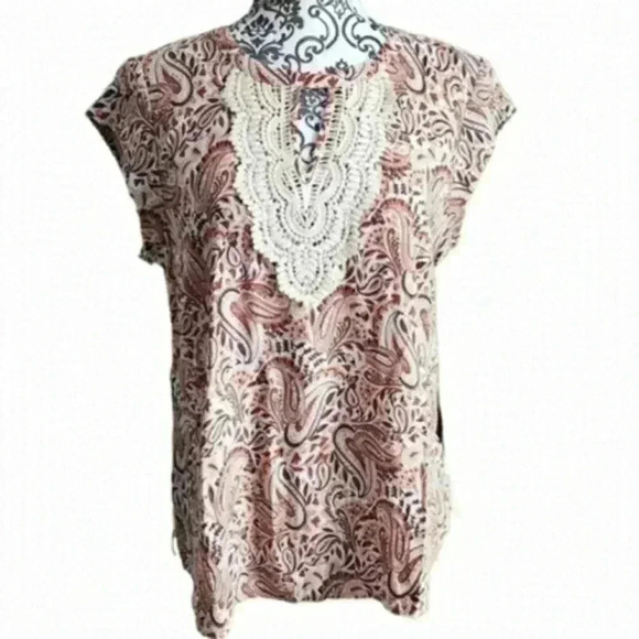 Daniel Rainn Top Womens Medium Boho Peasant Babydoll Romantic Dainty Paisley NWT - Picture 2 of 11